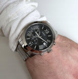 Guess Atlas Chronograph Black Dial Silver Steel Strap Watch For Men - W0668G3 Authentic Buy Shop Now