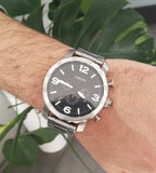 Fossil Nate Chronograph Black Dial Silver Steel Strap Watch for Men - JR1353 Authentic Buy Shop Now