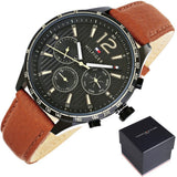 Tommy Hilfiger Gavin Chronograph Quartz Black Dial Brown Leather Strap Watch for Men - 1791470 Authentic Buy Shop Now