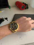Guess Atlas Chronograph Black Dial Gold Steel Strap Watch for Men - W0668G8 Authentic Buy Shop Now