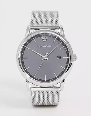 Emporio Armani Luigi Quartz Grey Dial Silver Mesh Bracelet Watch For Men - AR11069 Authentic Buy Shop Now