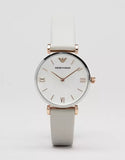 Emporio Armani Gianni T Bar Quartz Mother of Pearl Dial White Leather Strap Watch For Women - AR1965 Authentic Buy Shop Now