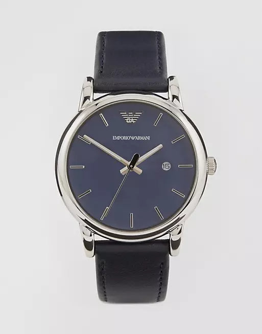 Emporio Armani Classic Quartz Blue Dial Black Leather Strap Watch For Men - AR1731 Authentic Buy Shop Now