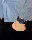 Emporio Armani Classic Quartz Blue Dial Black Leather Strap Watch For Men - AR1731 Authentic Buy Shop Now