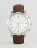Fossil Townsman Chronograph White Dial Brown Leather Strap Watch for Men - FS5350 Authentic Buy Shop Now