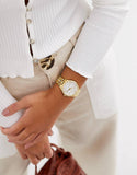 Michael Kors Lauryn Mother of Pearl White Dial Gold Steel Strap Watch for Women - MK3899 Authentic Buy Shop Now
