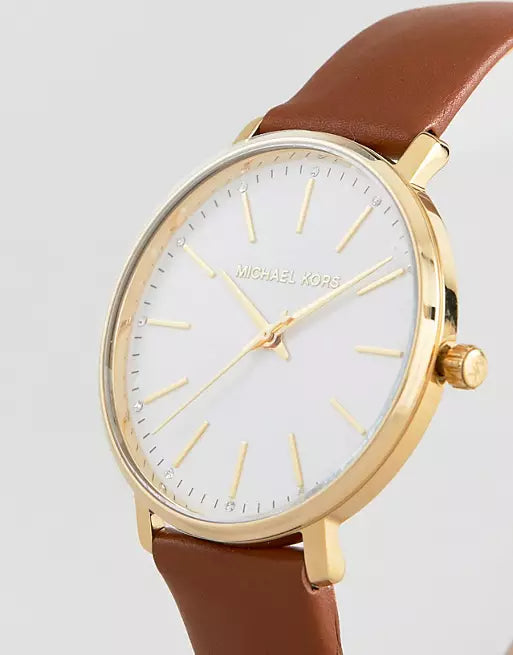 Michael Kors Pyper Quartz Silver Dial Brown Leather Watch For Women - MK2740 Authentic Buy Shop Now