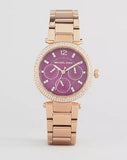 Michael Kors Mini Parker Multi-Function Plum Mother of Pearl Dial Rose Gold Steel Strap Watch For Women - MK6403 Authentic Buy Shop Now