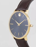 Movado Ultra Slim Blue Dial Brown Leather Strap Watch For Men - 0607088 Authentic Buy Shop Now