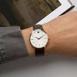 Movado Ultra Slim White Dial Brown Leather Strap Watch For Men - 0607089 Authentic Buy Shop Now