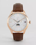 Tommy Hilfiger Oliver Chronograph White Dial Brown Leather Strap Watch for Men - 1791306 Authentic Buy Shop Now