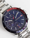 Tommy Hilfiger Bank Chronograph Blue Dial Silver Steel Strap Watch for Men - 1791718 Authentic Buy Shop Now