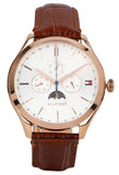 Tommy Hilfiger Oliver Chronograph White Dial Brown Leather Strap Watch for Men - 1791306 Authentic Buy Shop Now