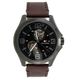 Tommy Hilfiger Bruce Automatic Black Dial Brown Leather Strap Watch for Men - 1791280 Authentic Buy Shop Now