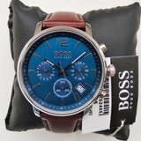 Hugo Boss Attitude Blue Dial Brown Leather Strap Watch for Men - 1513606 Authentic Buy Shop Now