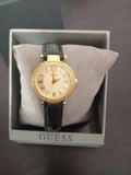 Guess Park Avenue Quartz Gold Dial Black Leather Strap Watch For Women - W0838L1 Authentic Buy Shop Now