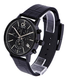 Calvin Klein Post Minimal Chronograph Black Dial Black Leather Strap Watch for Men - K7627401 Authentic Buy Shop Now
