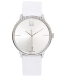 Calvin Klein Accent Silver Dial White Leather Strap Watch for Women - K2Y2X1K6 Authentic Buy Shop Now