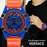 Versace Icon Active Chronograph Quartz Blue Dial Orange Rubber Strap Watch For Men - VEZ700922 Authentic Buy Shop Now