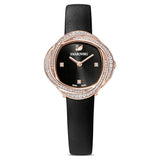 Swarovski Crystal Flower Black Dial Black Leather Strap Watch for Women - 5552421 Authentic Buy Shop Now