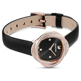 Swarovski Crystal Flower Black Dial Black Leather Strap Watch for Women - 5552421 Authentic Buy Shop Now