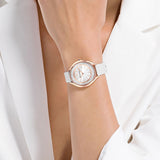 Swarovski Crystalline Aura Silver Dial White Leather Strap Watch for Women - 5519453 Authentic Buy Shop Now