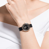 Swarovski Crystalline Aura Black Dial Black Leather Strap Watch for Women - 5558634 Authentic Buy Shop Now