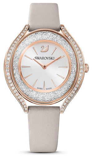 Swarovski Crystalline Aura Silver Dial Beige Leather Strap Watch for Women - 5519450 Authentic Buy Shop Now