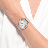 Swarovski Crystalline Aura Silver Dial Beige Leather Strap Watch for Women - 5519450 Authentic Buy Shop Now
