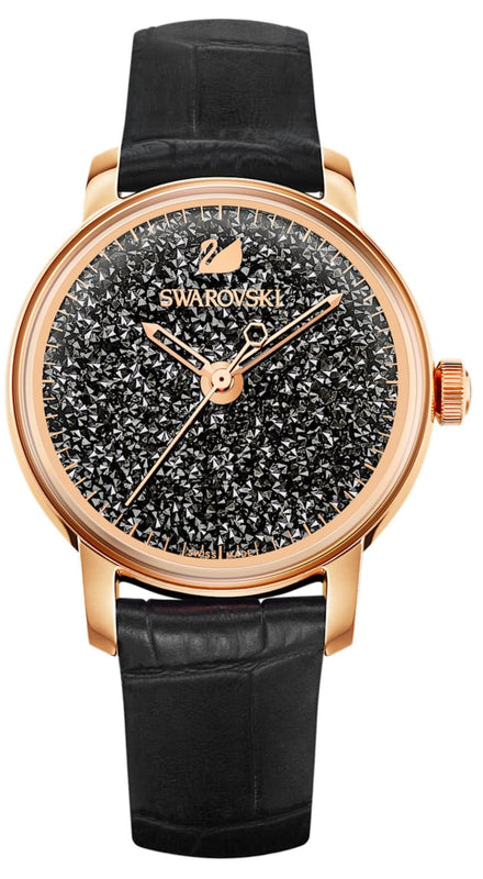Swarovski Crystalline Hours Black Dial Black Leather Strap Watch for Women - 5295377 Authentic Buy Shop Now