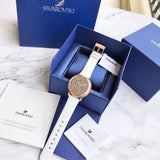 Swarovski Crystalline Hours Quartz Grey Dial Black Leather Strap Watch for Women - 5344635 Authentic Buy Shop Now