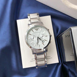 Emporio Armani Renato Chronograph Cream Dial Silver Steel Strap Watch For Men - AR2458 Authentic Buy Shop Now