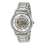 Emporio Armani Meccanico Skeleton Silver Dial Silver Steel Strap Watch For Men - AR1980 Authentic Buy Shop Now