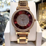 Michael Kors Caitlin Red Dial Rose Gold Stainless Steel Strap Watch for Women - MK3377 Authentic Buy Shop Now