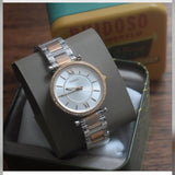 Fossil Carlie Silver Dial Two Tone Steel Strap Watch for Women - ES4342 Authentic Buy Shop Now