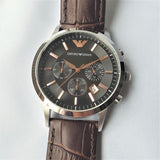 Emporio Armani Renato Chronograph Grey Dial Brown Leather Strap Watch For Men - AR2513 Authentic Buy Shop Now