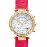 Michael Kors Parker Chronograph White Dial Pink Leather Strap Watch for Women - MK2297 Authentic Buy Shop Now
