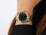 Guess Sparkler Diamonds Black Dial Gold Steel Strap Watch for Women - GW0111L2 Authentic Buy Shop Now