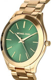 Michael Kors Slim Runway Green Dial Gold Steel Strap Watch for Women - MK3435 Authentic Buy Shop Now