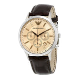 Emporio Armani Classic Chronograph Beige Dial Brown Leather Strap Watch For Men - AR2433 Authentic Buy Shop Now