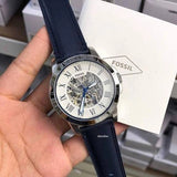 Fossil Grant Automatic Skeleton Silver Dial Blue Leather Strap Watch for Men - ME3111 Authentic Buy Shop Now