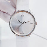 Calvin Klein Accent Silver Dial White Leather Strap Watch for Men - K2Y2X1KW Authentic Buy Shop Now