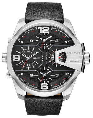 Diesel Uber Chief Oversized 4 Time Black Dial Leather Strap Watch For Men - DZ7376 Authentic Buy Shop Now