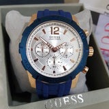 Guess Caliber Chronograph White Dial Blue Silicone Strap Watch for Men - W0864G5 Authentic Buy Shop Now