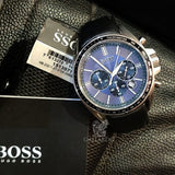 Hugo Boss Driver Sport Chronograph Blue Dial Black Leather Strap Watch for Men - 1513077 Authentic Buy Shop Now