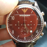 Emporio Armani Classic Chronograph Burgundy Dial Brown Leather Strap Watch For Men - AR1890 Authentic Buy Shop Now