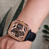 Fossil Inscription Automatic Skeleton Rose Gold Dial Black Leather Strap Watch for Men - BQ2572 Authentic Buy Shop Now