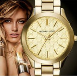 Michael Kors Slim Runway Gold Dial Gold Steel Strap Watch for Women - MK3335 Authentic Buy Shop Now