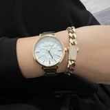 Michael Kors Addyson Three-Hand White Dial Gold Steel Strap Watch for Women - MK4712 Authentic Buy Shop Now