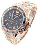 Michael Kors Everest Chronograph Black Dial Rose Gold Steel Strap Watch For Women - MK5875 Authentic Buy Shop Now